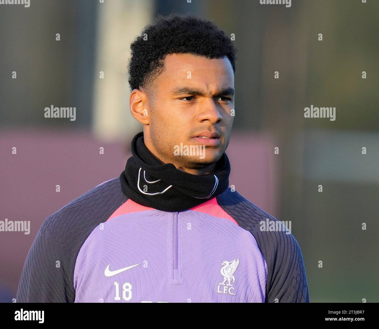 Cody Gakpo #18 of Liverpool during the Europa League Training Session at AXA Training Centre, Kirkby, United Kingdom, 25th October 2023  (Photo by Steve Flynn/News Images) Stock Photo