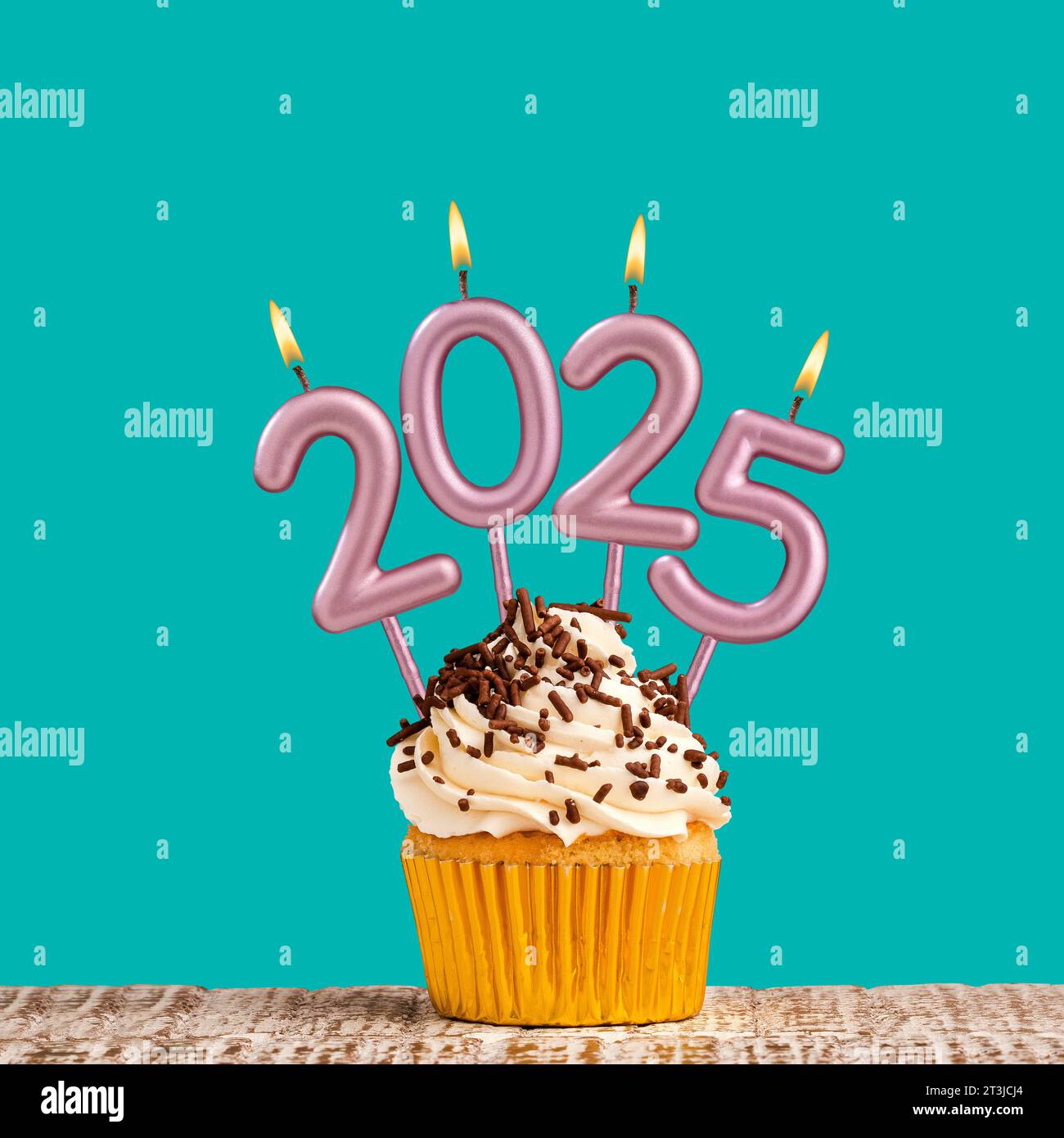 Happy New Year 2025 Candles in the form of lit numbers Stock Photo