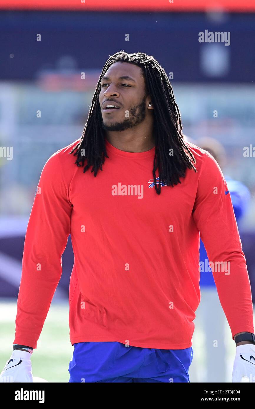 Oct 22, 2023; Buffalo Bills linebacker Dorian Williams (42) warms up