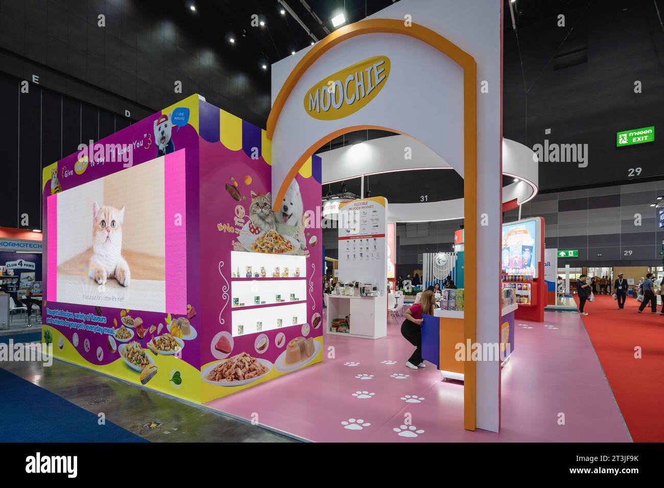 Bangkok, Thailand. 25th Oct, 2023. A booth of Moochie pet food is seen
