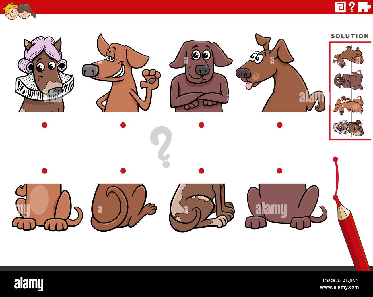 Cartoon illustration of educational activity of matching halves of ...