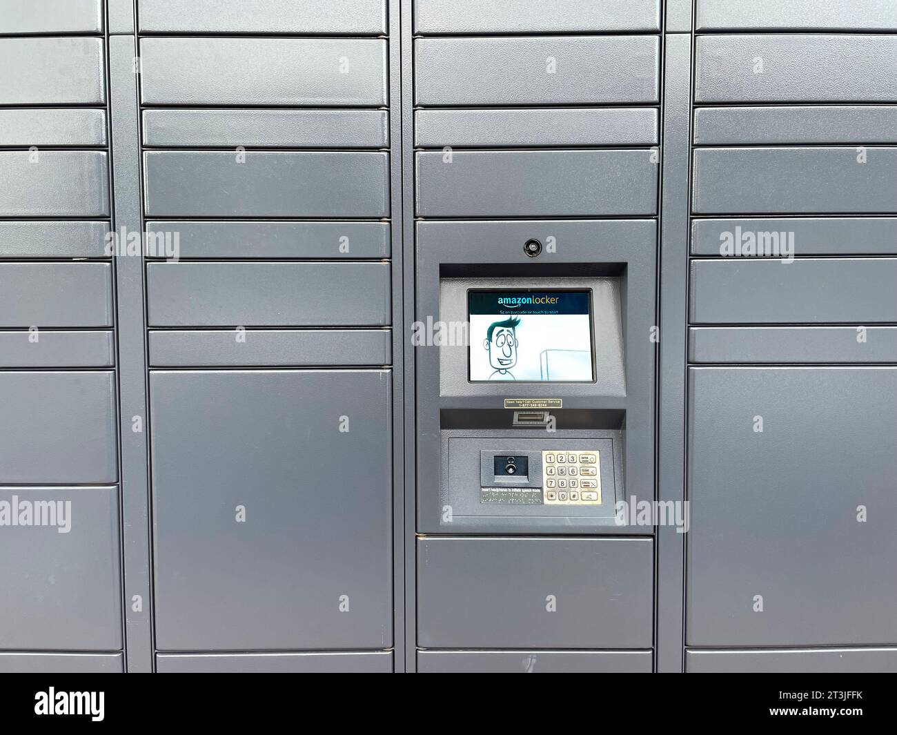 Grey Amazon lockers and pick-up point, Connecticut, USA Stock Photo