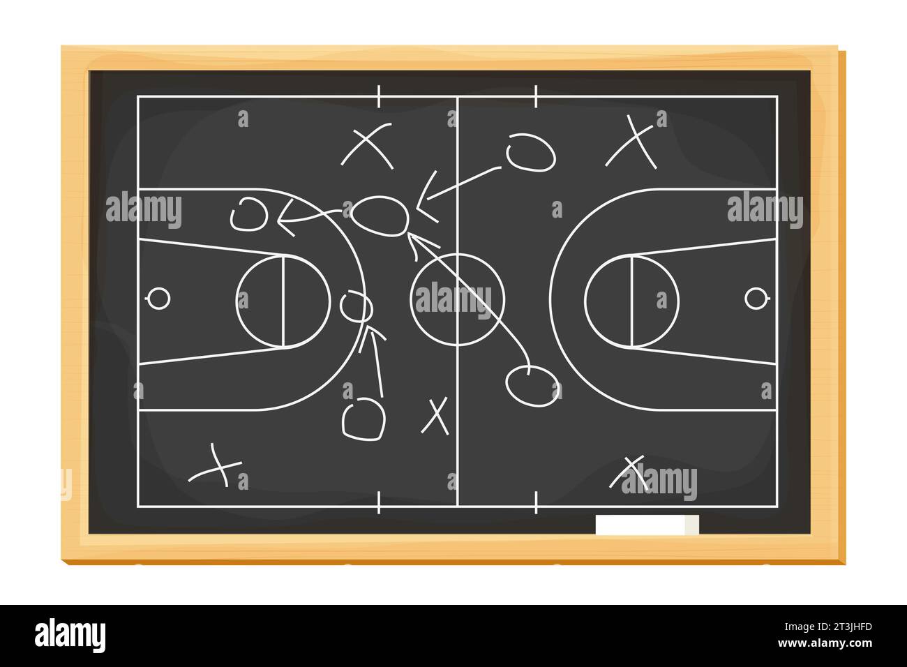 Basketball blackboard with chalk game strategy, coach plan. White lines
