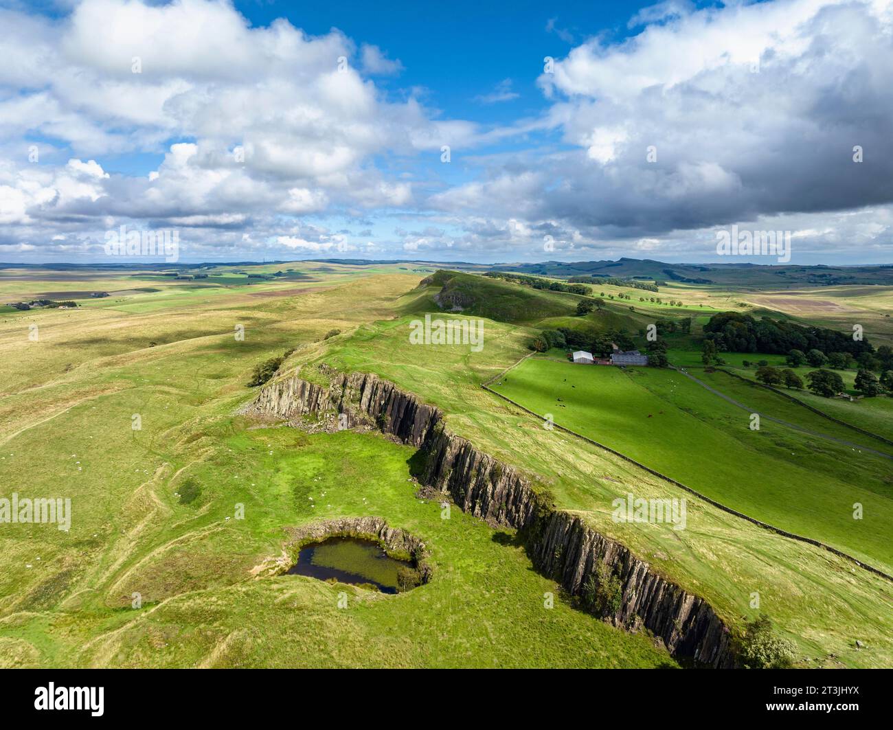 Aerial view of Walltown Quarry, a former quarry adjacent to Milecastle ...