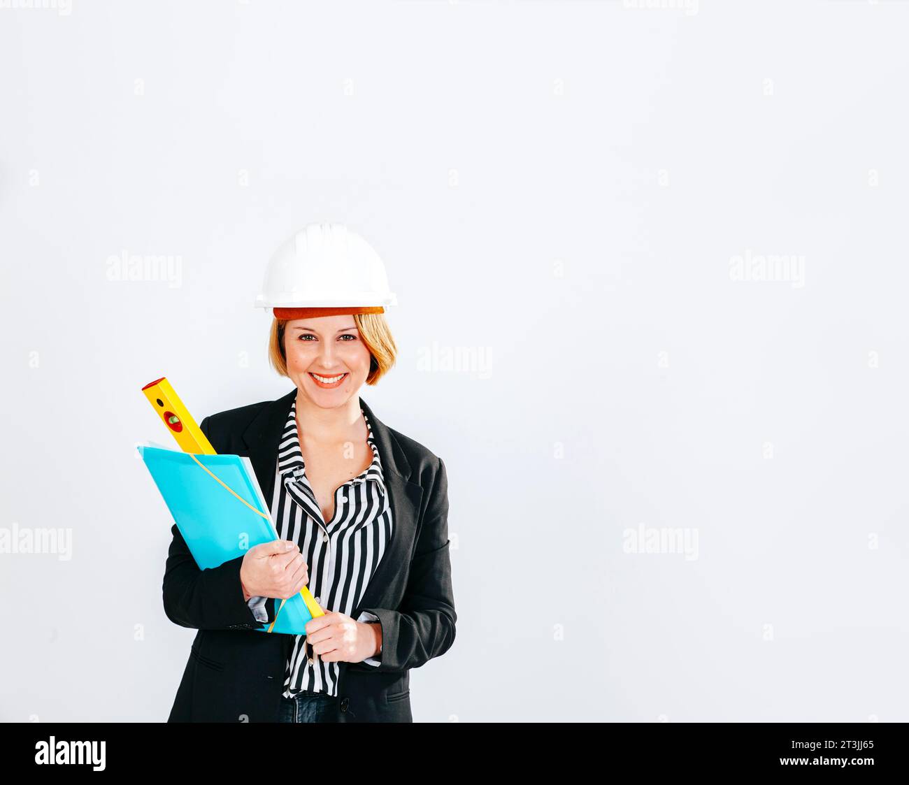 Cheerful constructor with blueprints Stock Photo