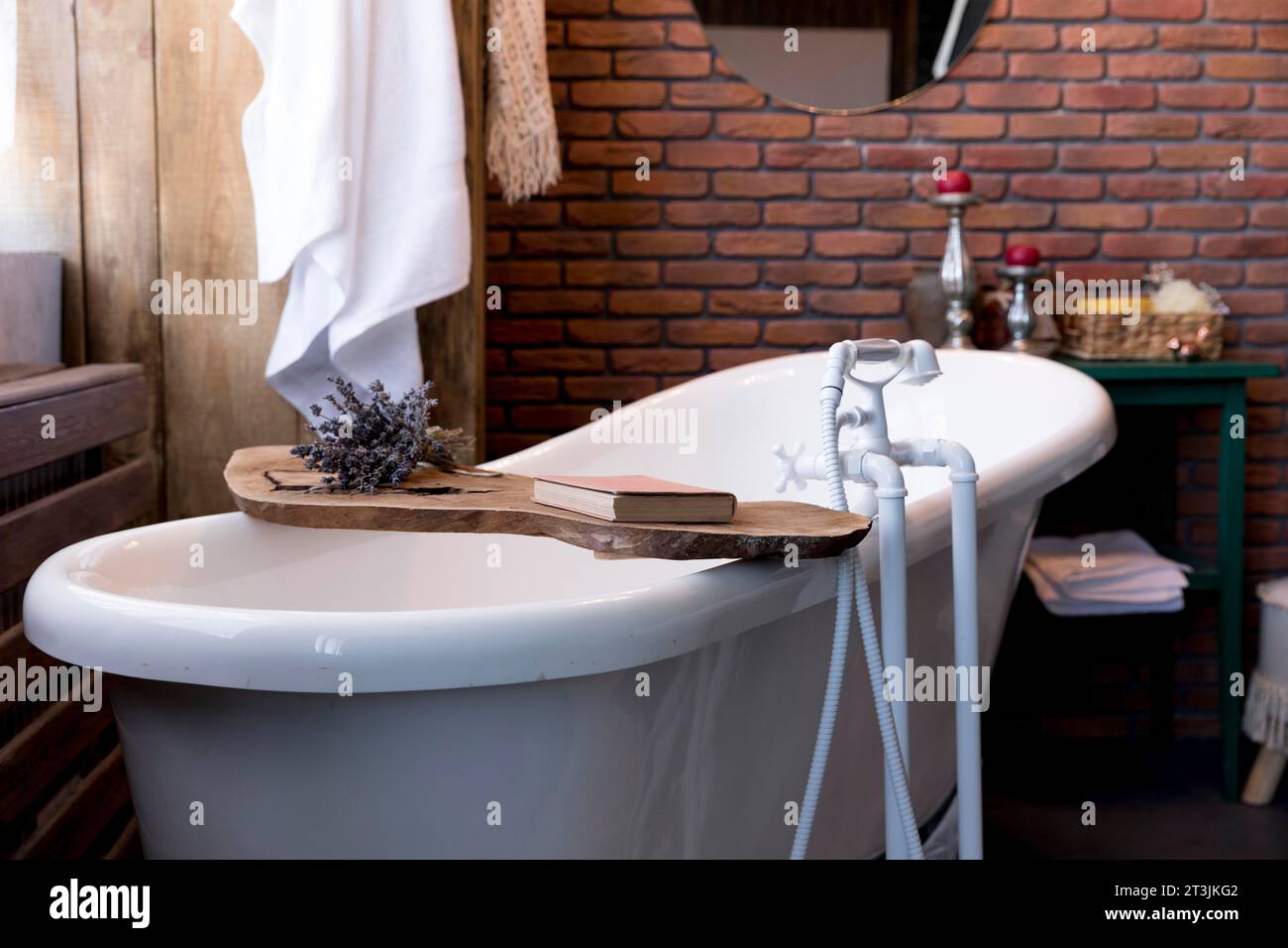 Interior design with vintage bathtub Stock Photo Alamy