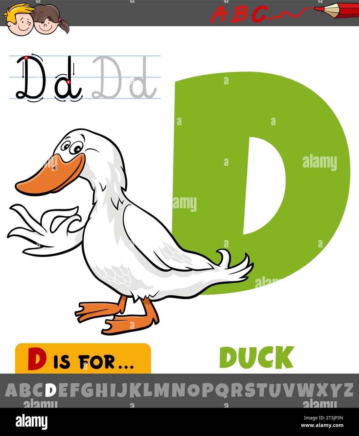 Educational cartoon illustration of letter D from alphabet with duck Educational cartoon illustration of letter D from alphabet with duck