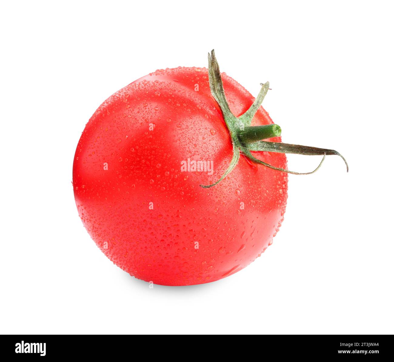 One red ripe tomato with water drops isolated on white Stock Photo - Alamy