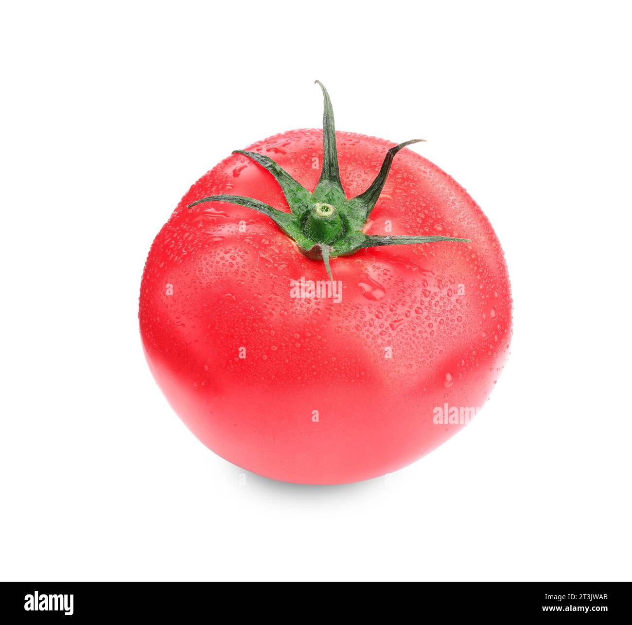 One red ripe tomato with water drops isolated on white Stock Photo - Alamy