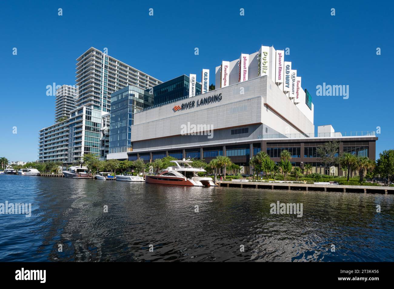 Miami, Florida - October 21, 2023 - River Landing residential and commercial complex on Miami River on clear sunny autumn morning. Stock Photo
