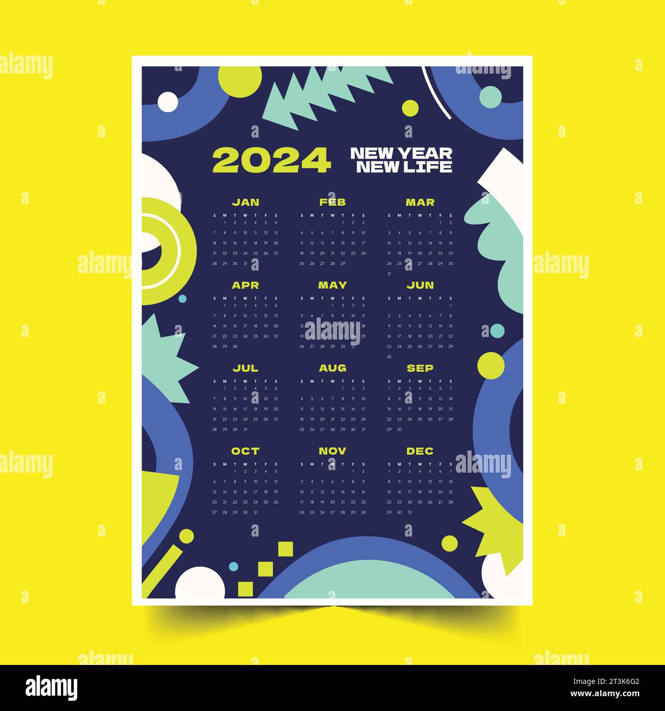 Colorful 2024 calendar template in printable style design vector illustration Stock Vector Image