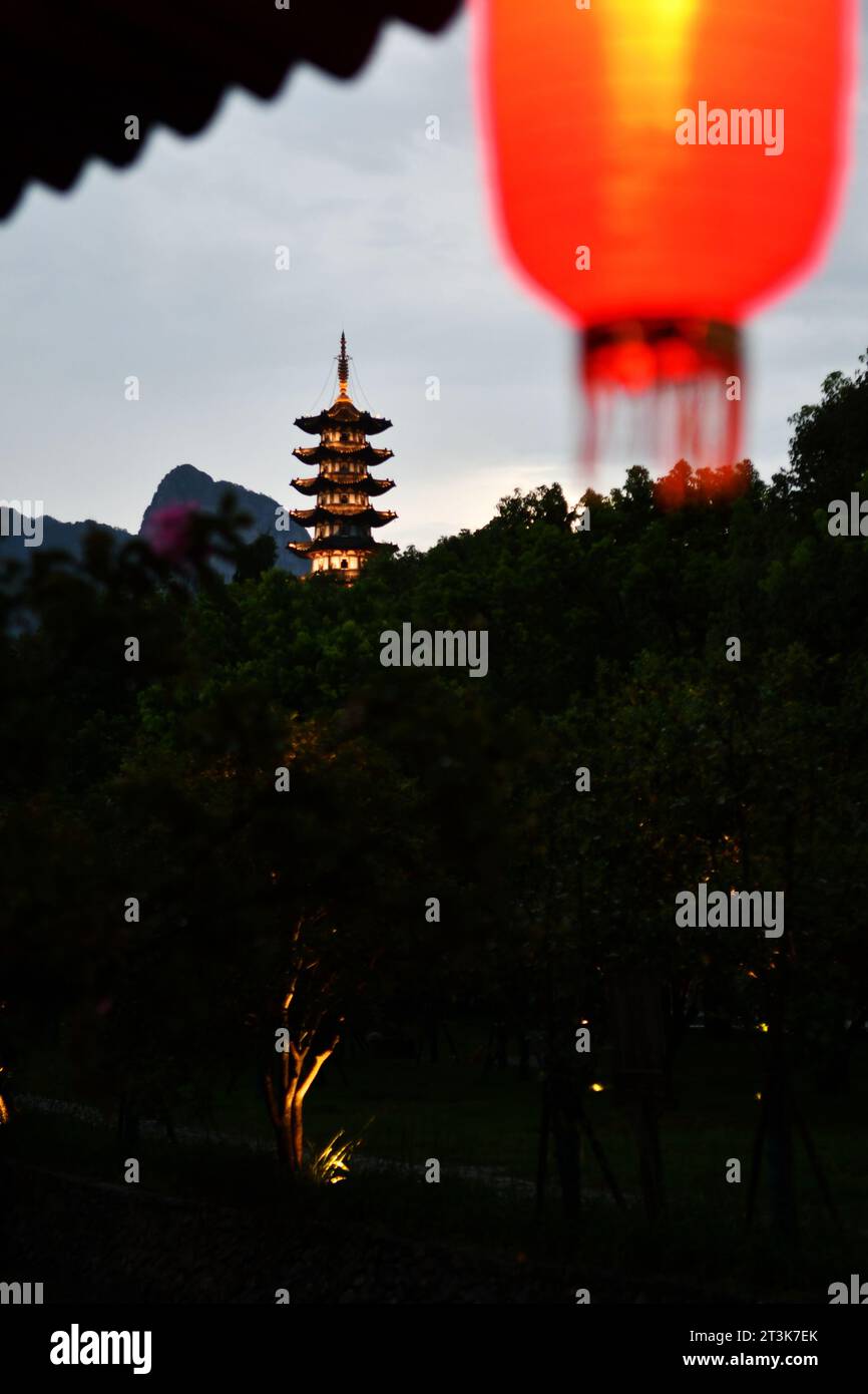 The foreground of traditional Chinese style lanterns, a photo of a ...