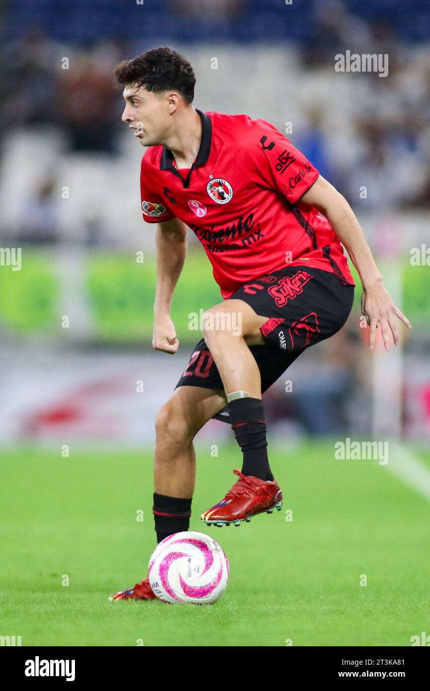 Monterrey, Mexico. 25th Oct, 2023. October 25th 2023, Estádio BBVA, Monterrey, Mexico: Liga BBVA MX postponed 4th round match between Monterrey Rayados and Club Tijuana Xolos. #20 Midfielder Club Tijuana, Francisco Contreras with the ball. Mandatory Credit: Toby Tande/PXImages Credit: Px Images/Alamy Live News Stock Photo