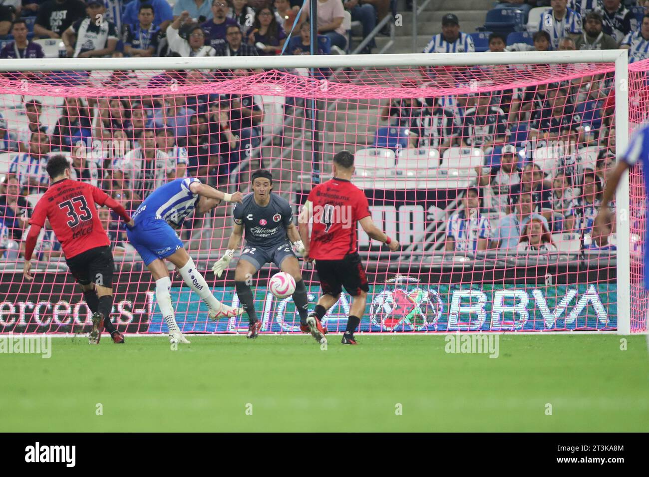 Monterrey, Mexico. 25th Oct, 2023. October 25th 2023, Estádio BBVA, Monterrey, Mexico: Liga BBVA MX postponed 4th round match between Monterrey Rayados and Club Tijuana Xolos. #7 Attacker Rayados, Rogelio Funes Mori scores his sides first goal of the match Mandatory Credit: Toby Tande/PXImages Credit: Px Images/Alamy Live News Stock Photo