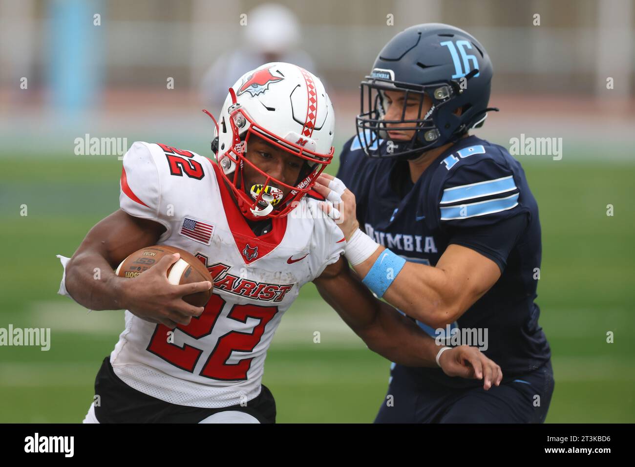Marist Red Foxes running back Tristan Shannon #22 during action in the NCAA football game against the Columbia Lions at Robert K. Kraft Field at Lawrence A. Wien Stadium in New York , New York , Saturday, Oct. 7, 2023. (Photo: Gordon Donovan) Stock Photo