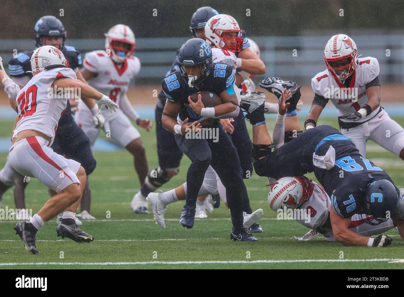 Columbia Lions running back Ty'son Edwards #22 during action in the NCAA football game against the Marist Red Foxes at Robert K. Kraft Field at Lawrence A. Wien Stadium in New York , New York , Saturday, Oct. 7, 2023. (Photo: Gordon Donovan) Stock Photo