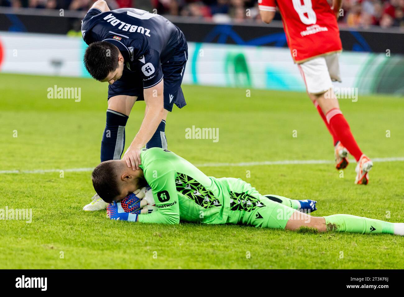 Lisbon, Portugal. 24th Oct, 2023. Alejandro Remiro (GK) of Real Sociedad seen during the UEFA Champions League 2023/24 match between Benfica and Real Sociedad at Estádio do Sport Lisboa e Benfica. Final score; Benfica 0:1 Real Sociedad. (Photo by Nuno Branco/SOPA Images/Sipa USA) Credit: Sipa USA/Alamy Live News Stock Photo