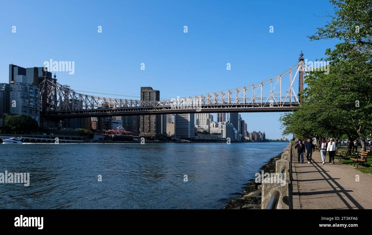 View of the Queensboro Bridge, a key cantilever bridge over the East