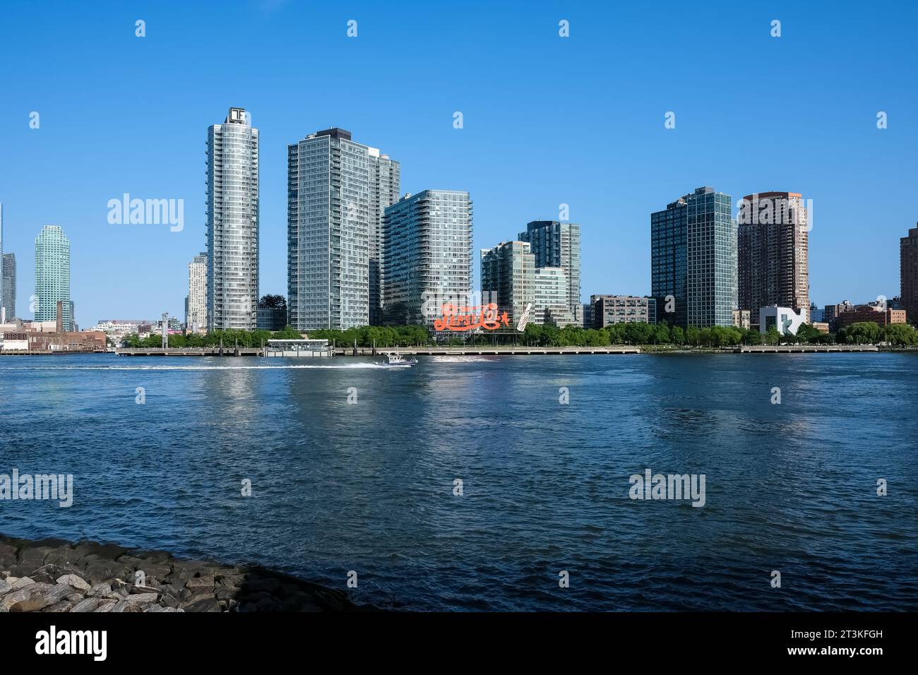New York – May 2023 – View of the Pepsi-Cola sign, a neon sign at Gantry Plaza State Park in the Long Island City neighborhood of Queens in New York Stock Photo