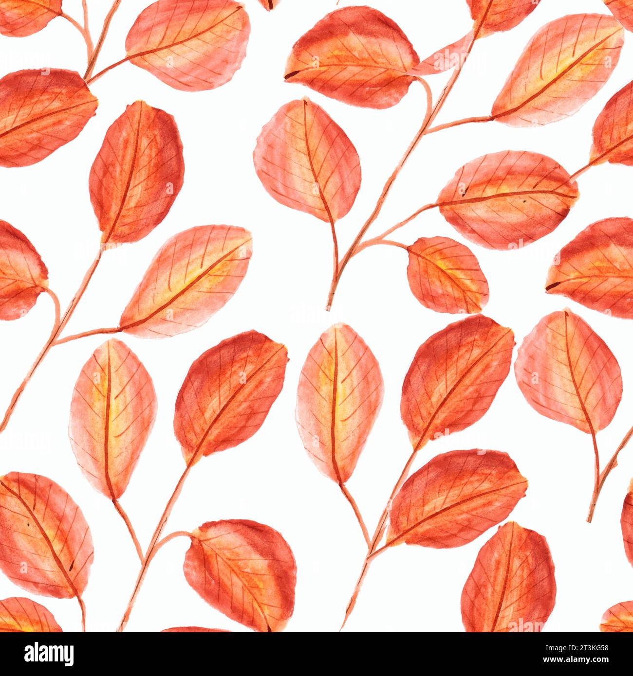 watercolor drawing, seamless pattern with yellow and brown leaves and ...