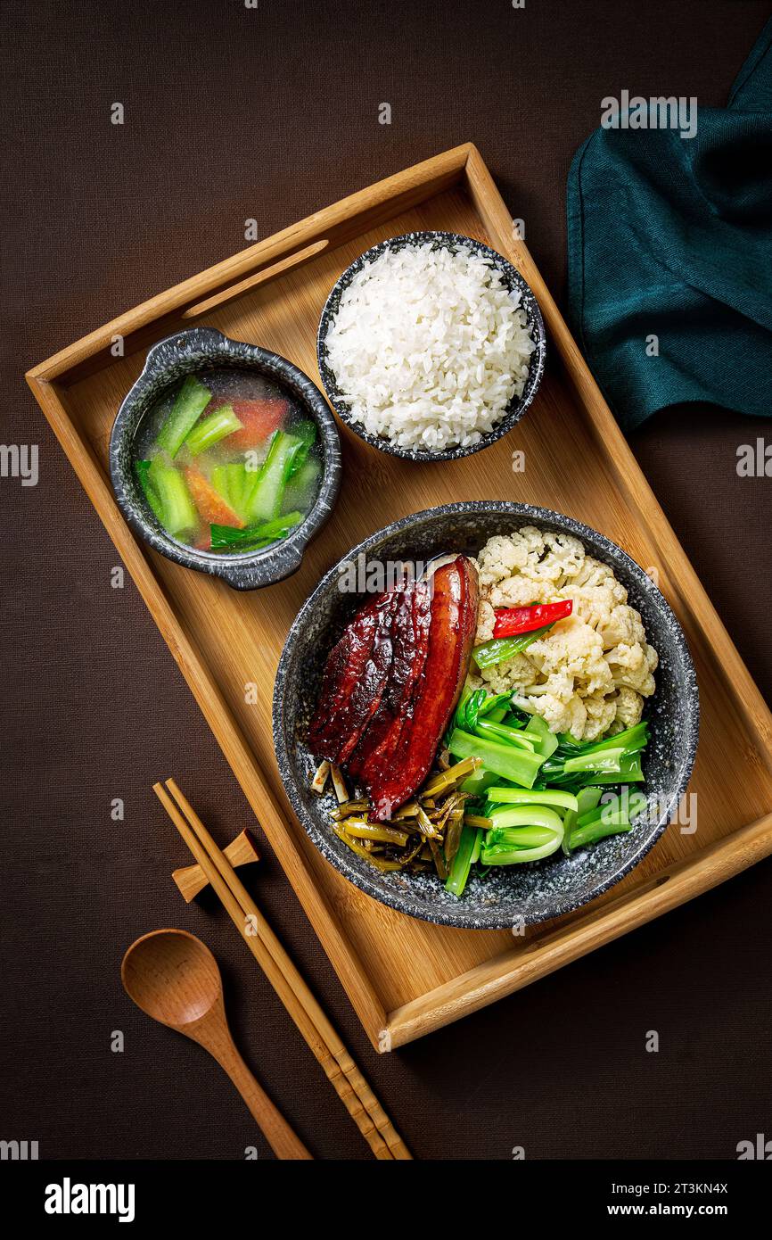 Braised Pork Belly with rice , Set meal, Shandong cuisine Stock Photo