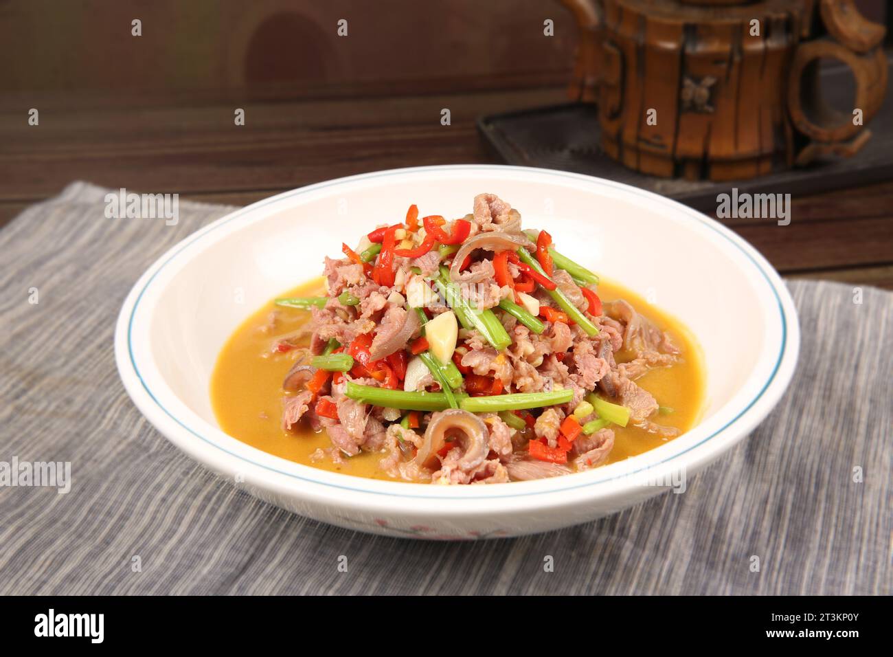 stir fried (Sautéed) Lamb Slices with Scallion Stock Photo