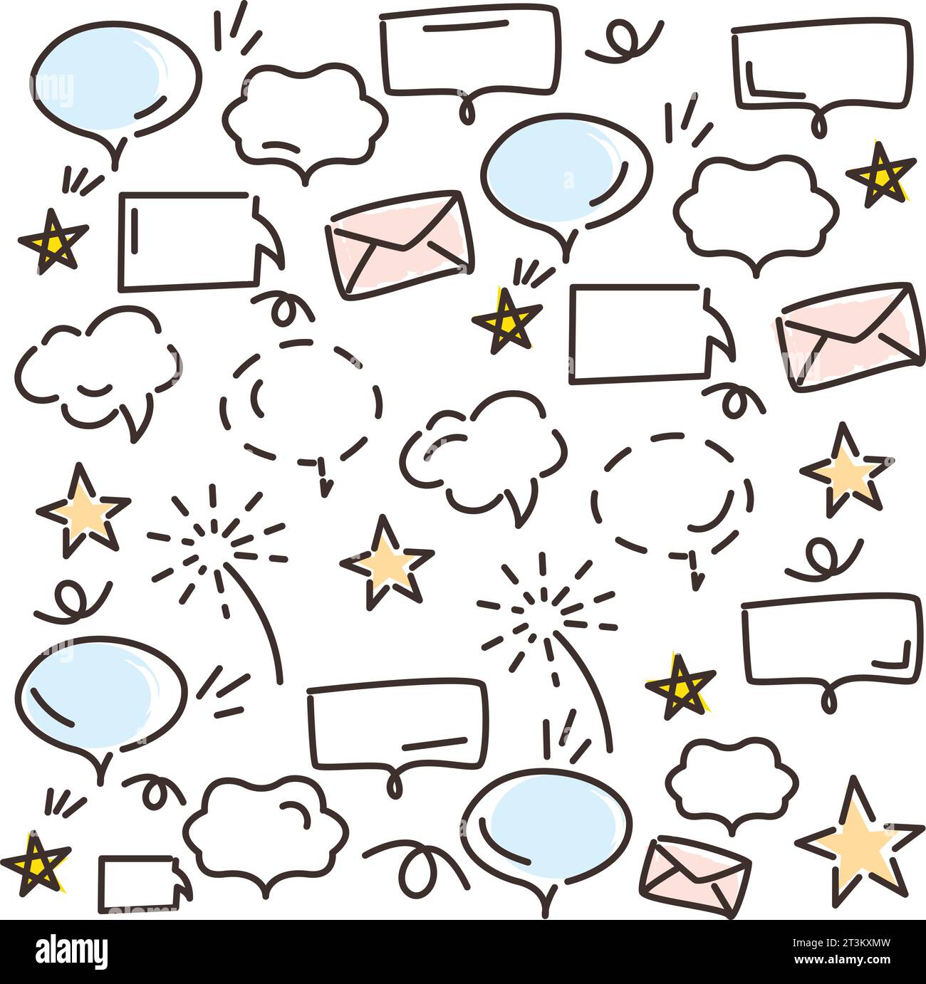 Hand drawn illustration background with communication icons Vector ...