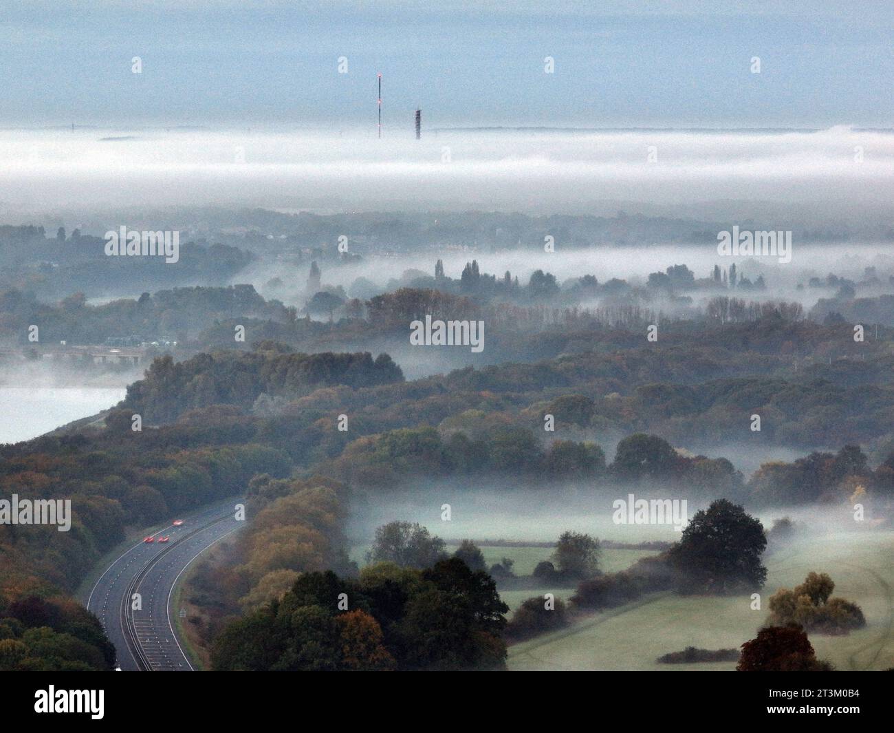 Peterborough, UK. 23rd Oct, 2023. After heavy rain and floods recently, low lying mist hangs over the ground in Peterborough, Cambridgeshire, UK, on 23rd October, 2023. Credit: Paul Marriott/Alamy Live News Stock Photo