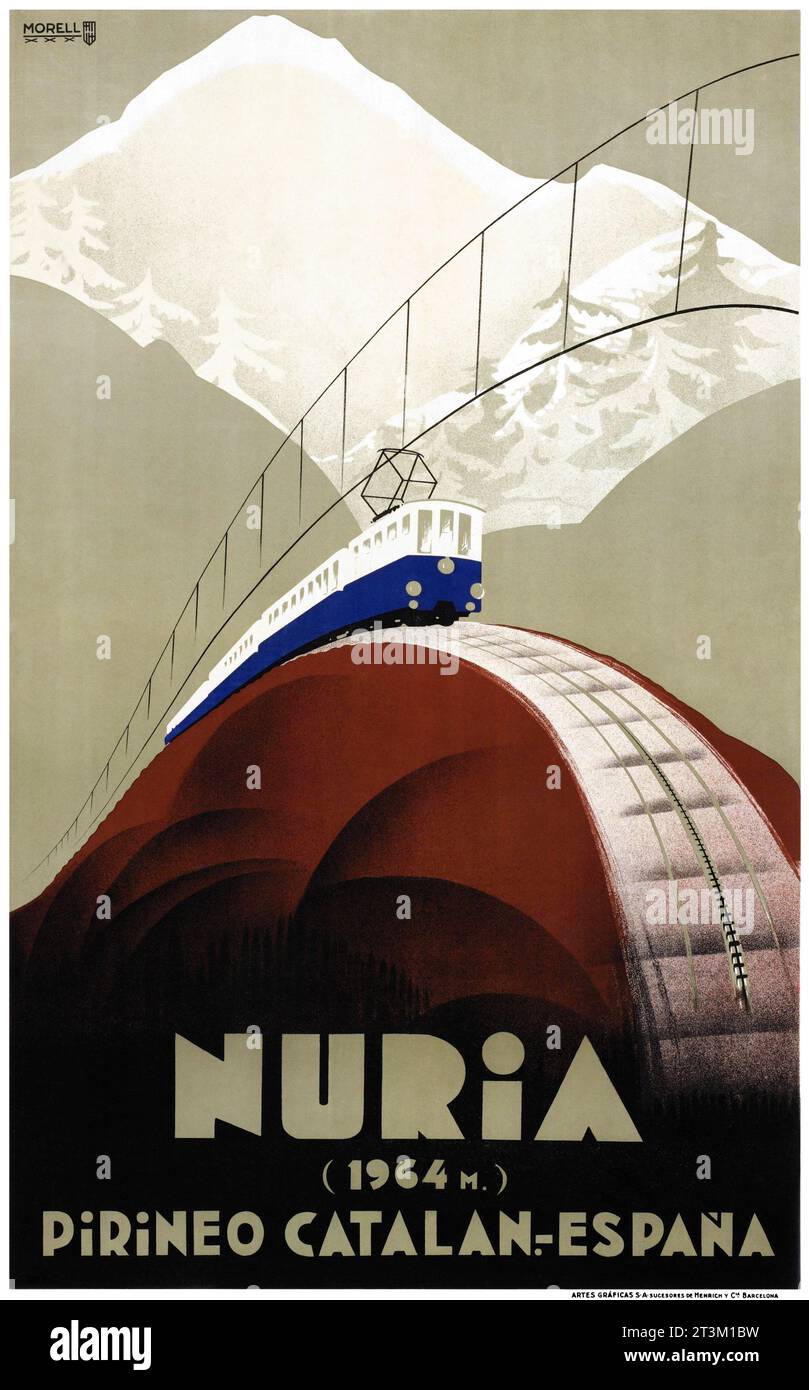 Nuria (1964 M.). Pirineo Catalan Espana by Josep Morell Marcias (1899–1949). Poster published in 1930 in Spain. Stock Photo