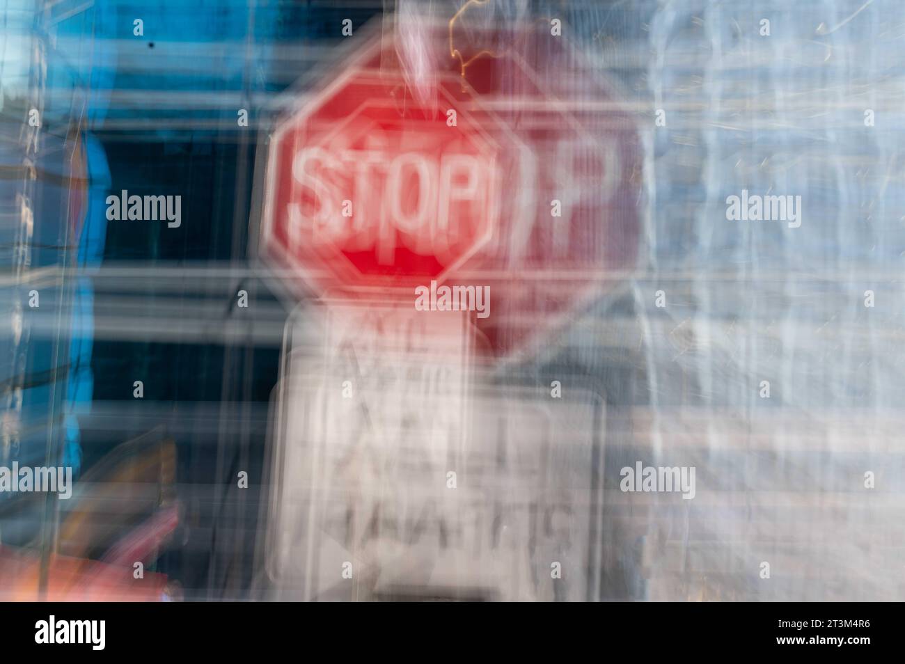 Motion blur abstract stop sign drunk driving mental illness concept Stock Photo Alamy