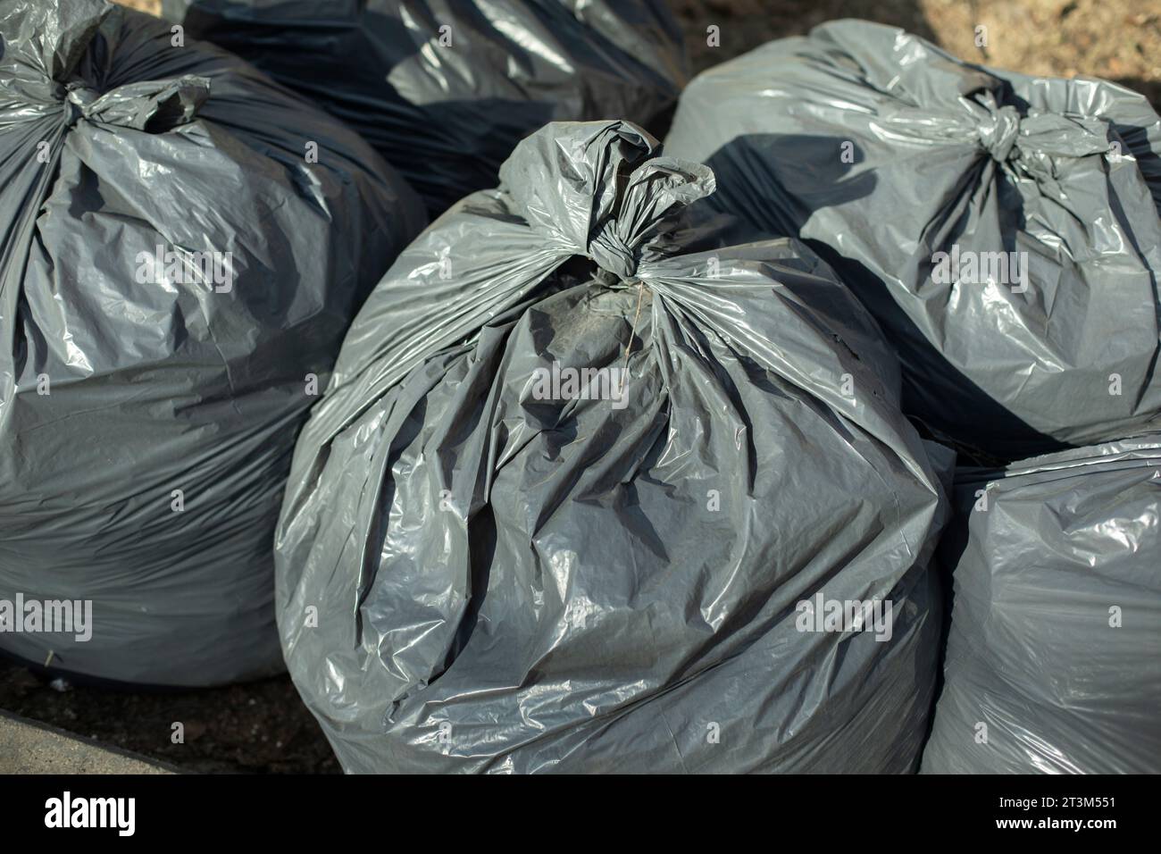 Large Group Full Garbage Bags Pile Stock Photo 621596198