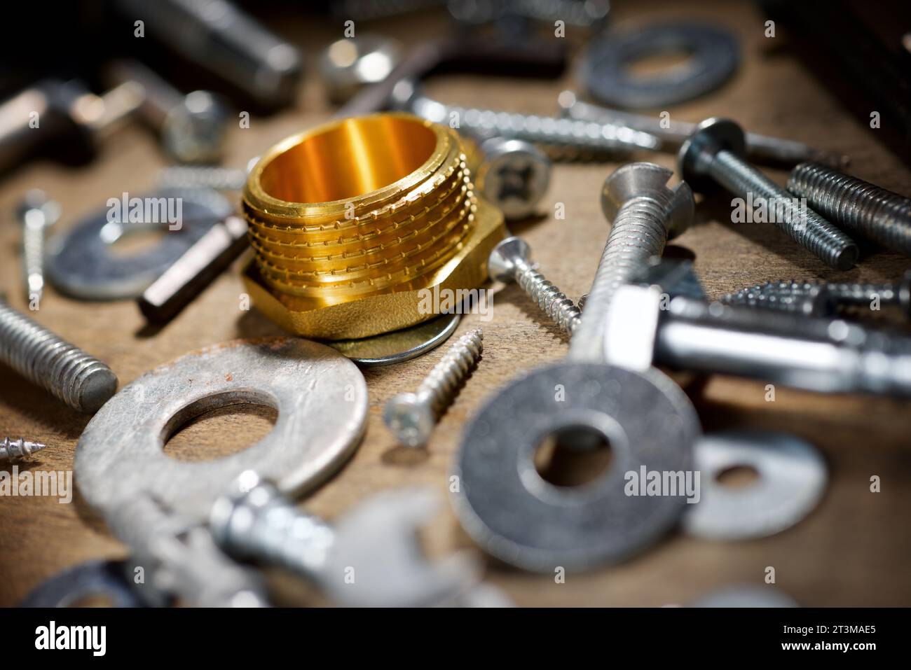 Different accessories for homework on a wooden table Stock Photo