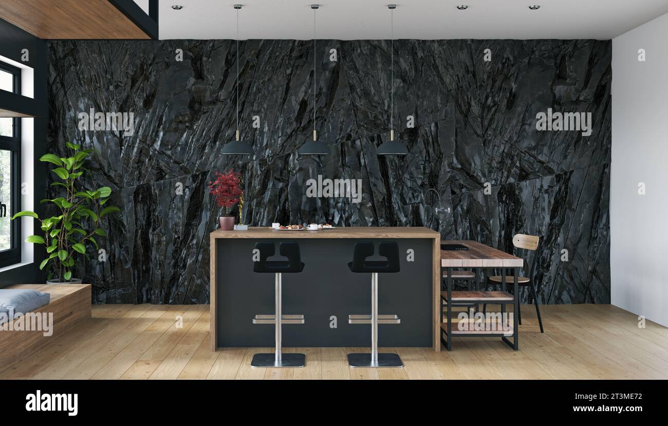 modern kitchen island interior. 3d rendering Stock Photo - Alamy