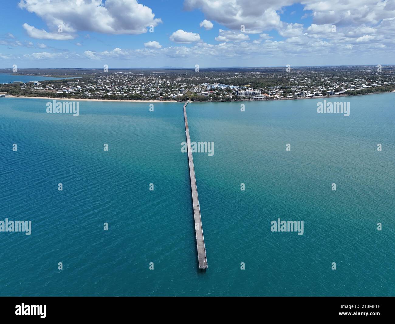 An aerial view of Urangan Pier at Hervey Bay, Queensland, Australia