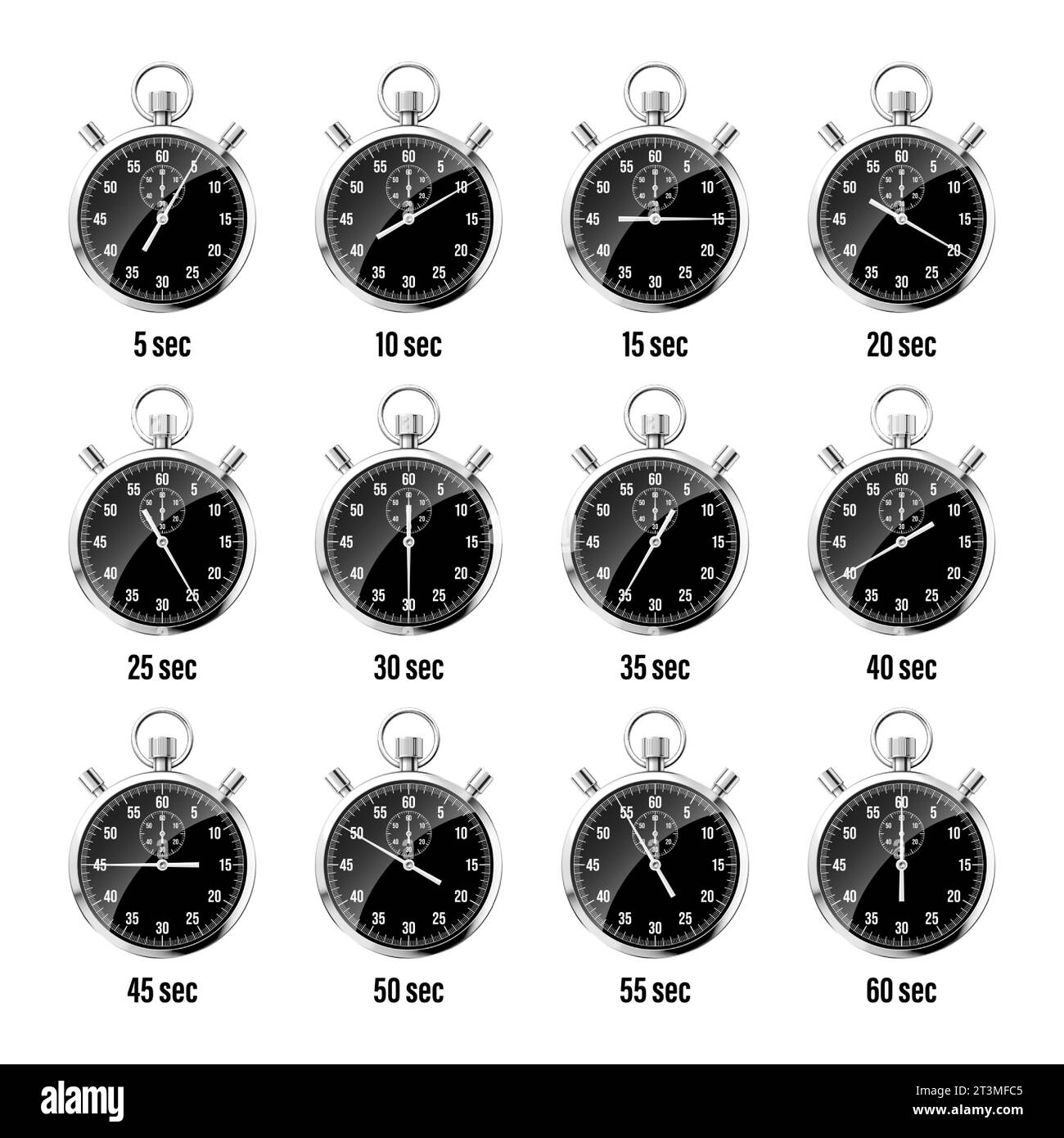 Realistic classic stopwatch. Shiny metal chronometer, time counter with