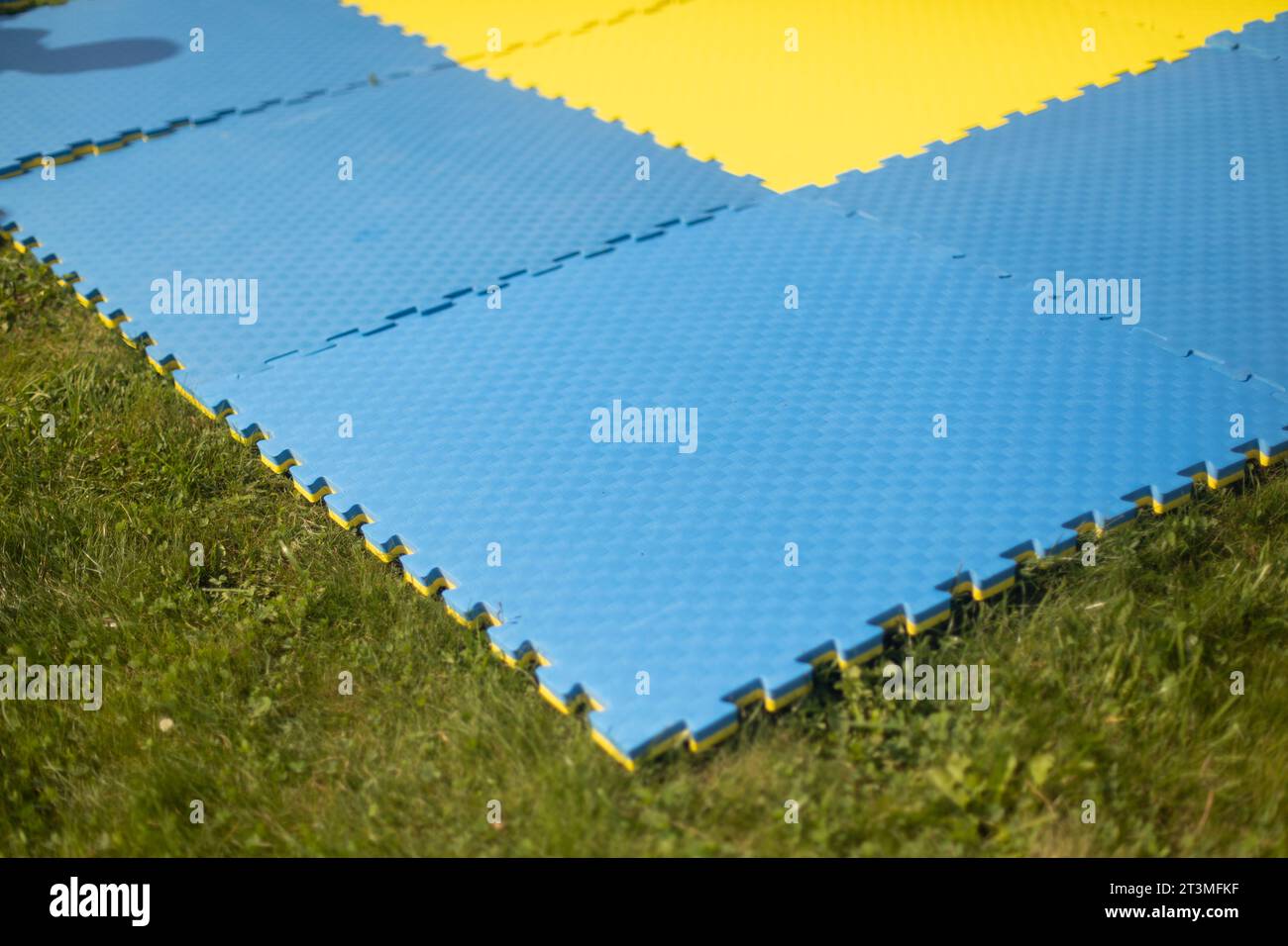 Workout mat. Fitness in park. Sports mat. Soft coating for outdoor