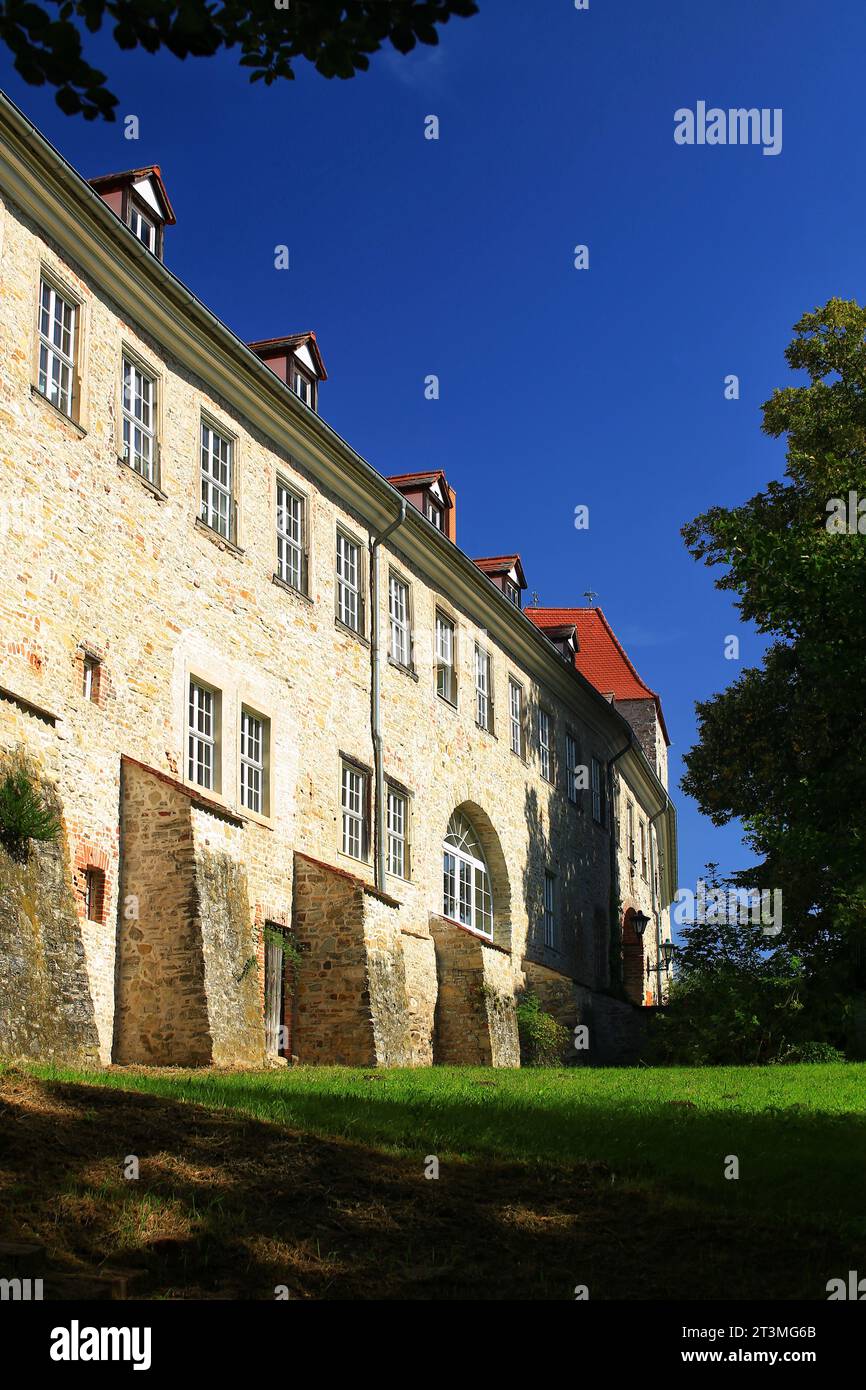 View on the castle walls of Wanzleben, Germany seen from the park. Stock Photo