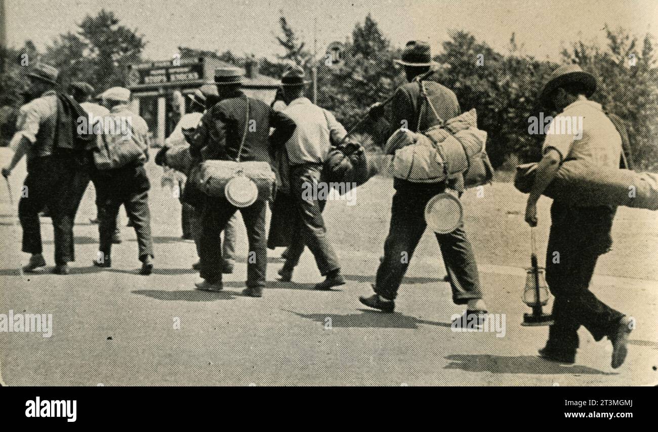 The Bonus Army veteran demonstrators protesting against unemployment retreat from Washington, DC, USA 1932 Stock Photo
