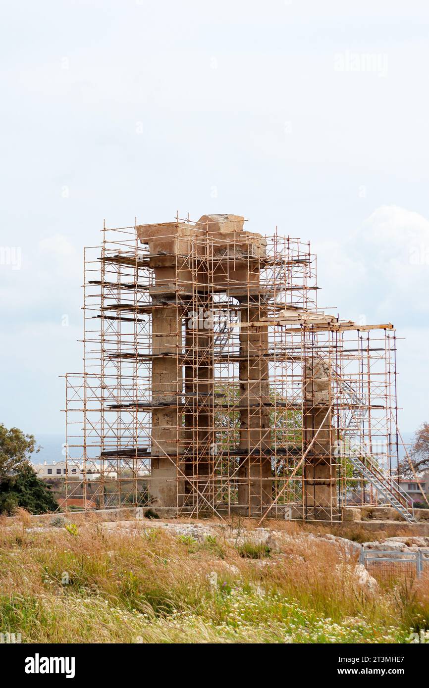 Acropolis of Rhodes, Temple of Pythion Apollo under construction standing on Monte Smith hill Stock Photo