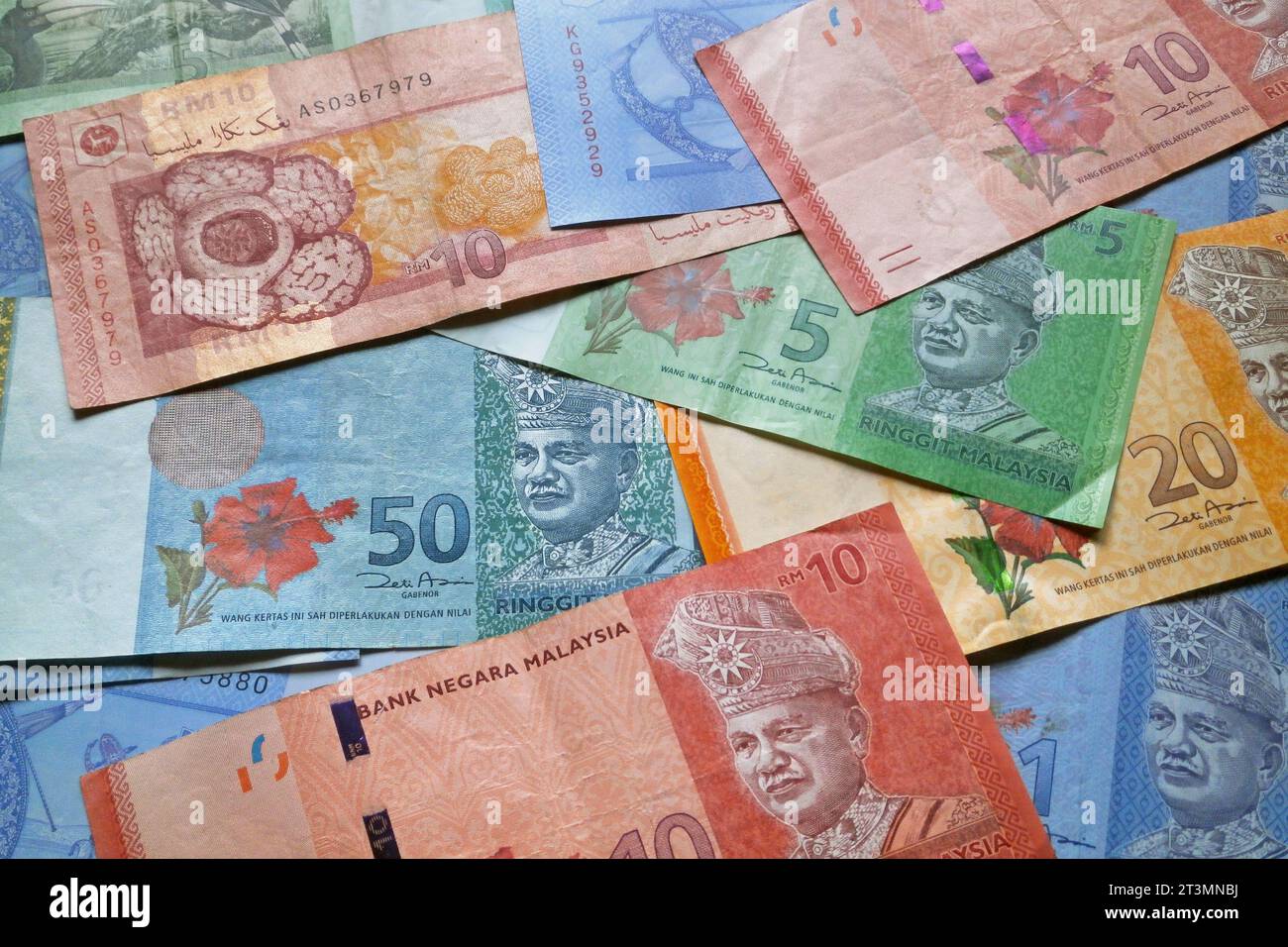 Stack of Malaysian ringgit banknotes as background. Stock Photo