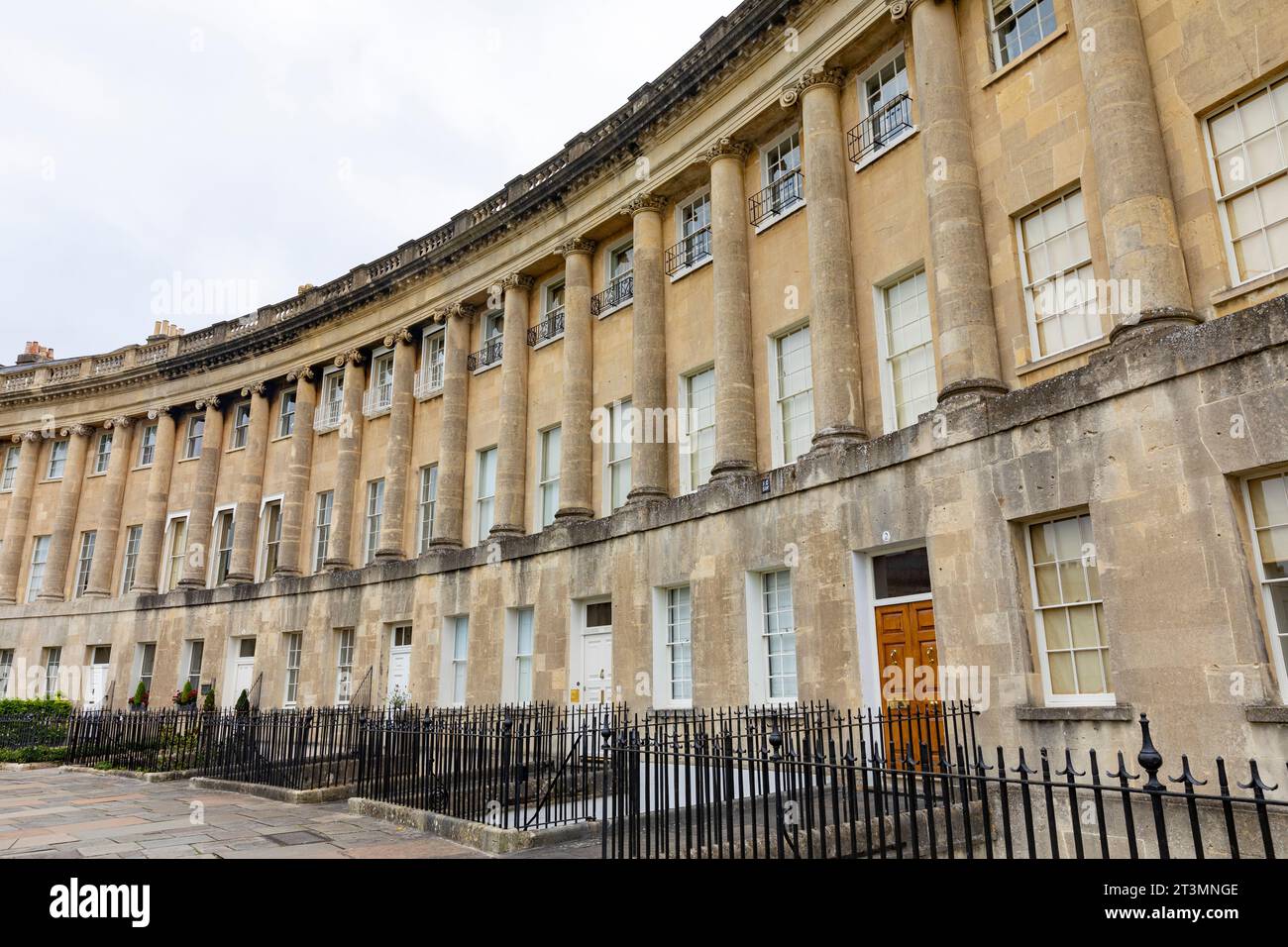 The Royal Crescent of terraced stone homes houses in Bath city centre
