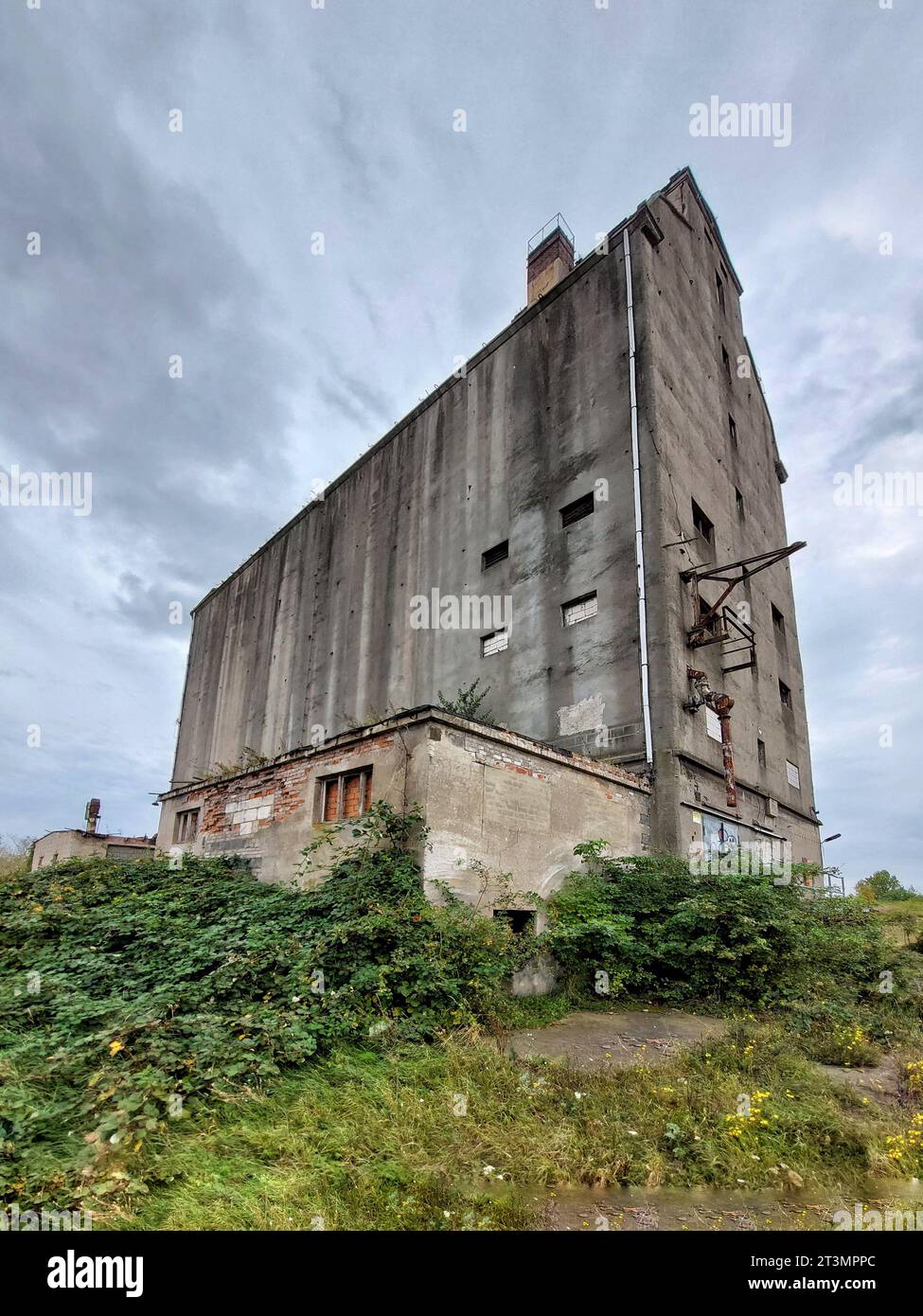 Huge abandoned silo made of concrete in Germany. Stock Photo