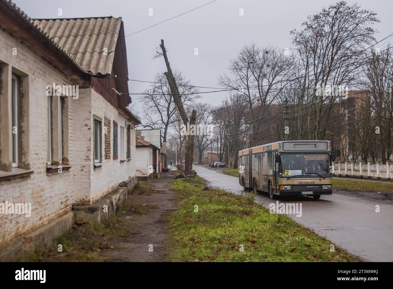 30.12.2020. Ukraine, Oleksandriya. Neoplan N4018/3 on urban route. Stock Photo