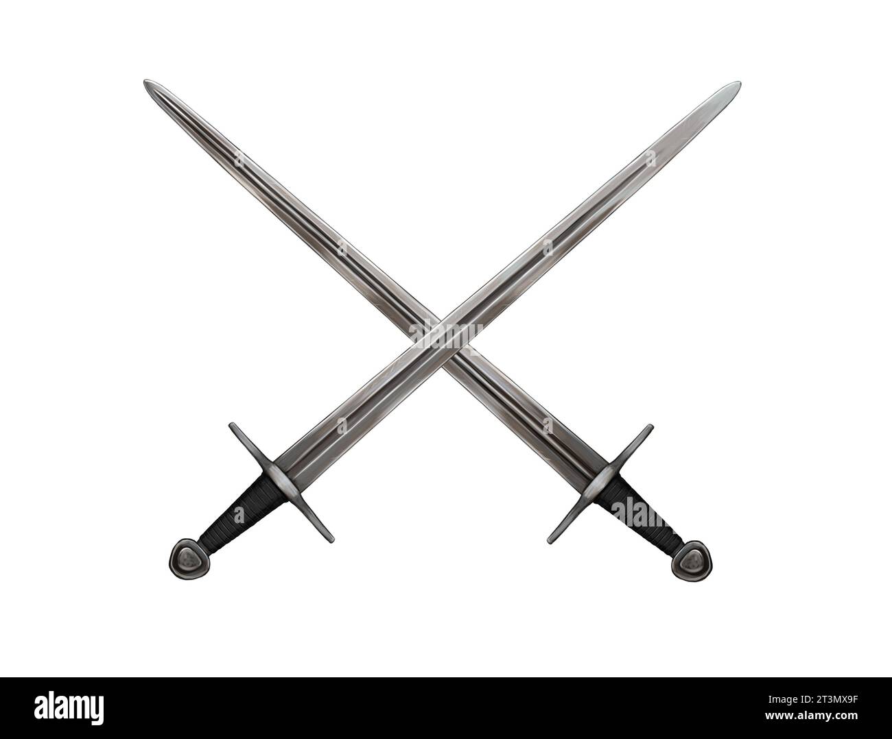 Medieval weapons. Coat of arms with crossed swords. Stock Photo