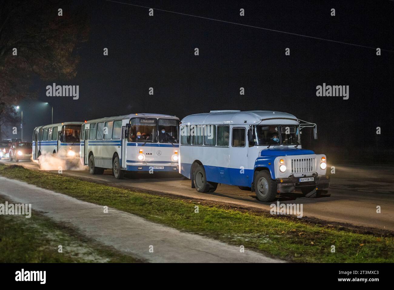 5.01.2021. Ukraine, Hostomel. Kavz with workers. Stock Photo