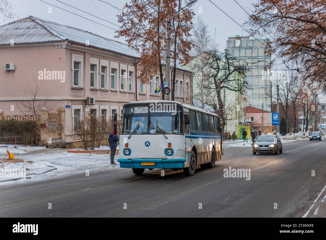 22.12.2020. Ukraine, Bakhmut. LAZ-695 on urban route. Stock Photo