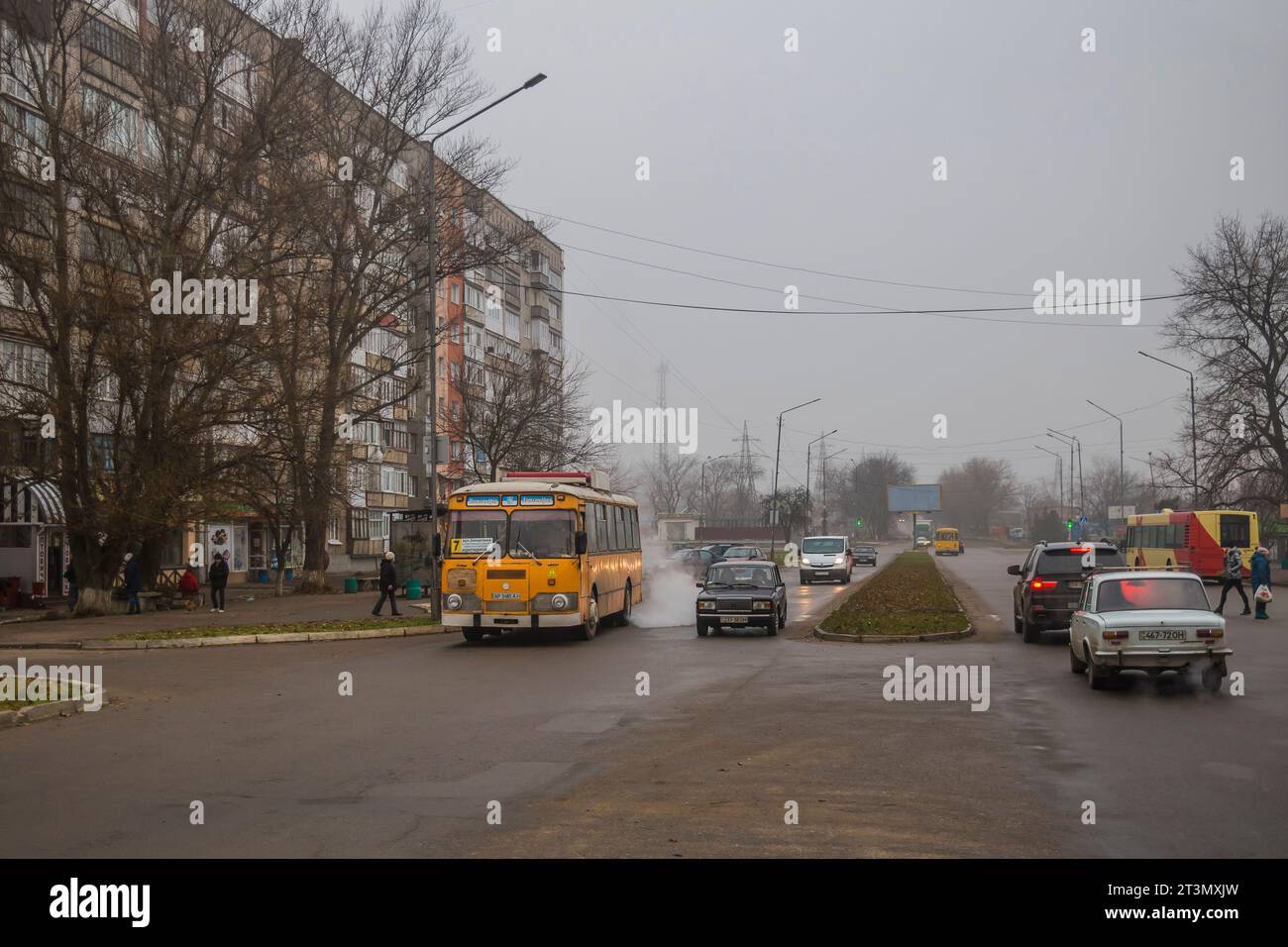 29.12.2020. Ukraine, Oleksandriya. Liaz-677 on urban route. Stock Photo