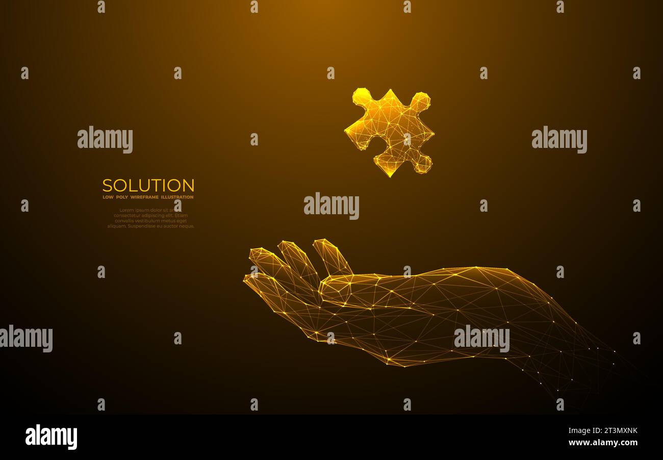Abstract solution concept. Jigsaw or puzzle pieces in a human hand.  Stock Vector