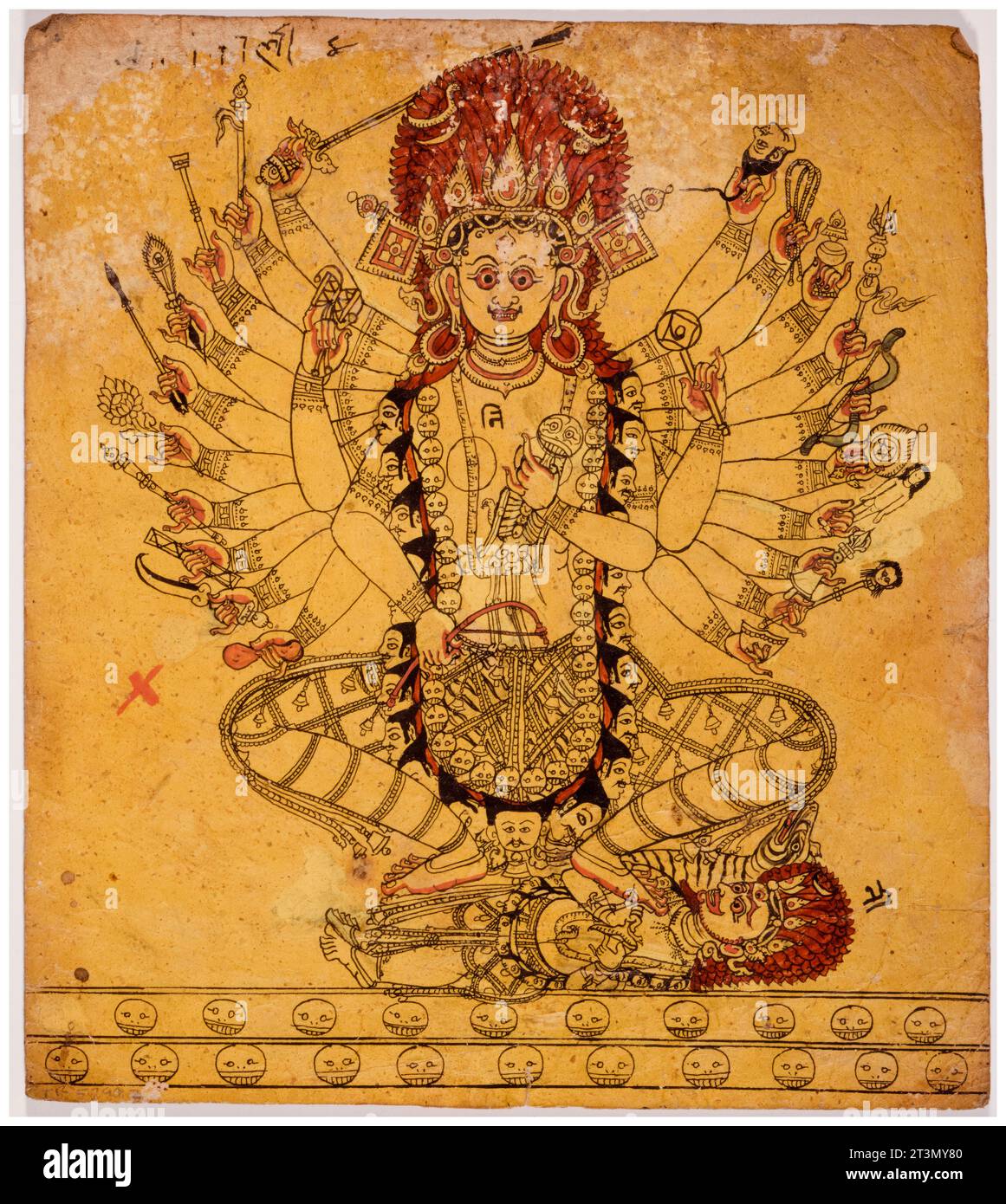 17th Century Nepalese art, A Tantric Form of the Hindu Goddess Kali, watercolour painting over ink before 1699 Stock Photo