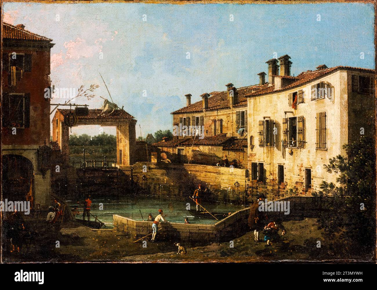 Giovanni Antonio Canal called Canaletto, The Lock at Dolo, landscape painting in oil on canvas, 1776 Stock Photo